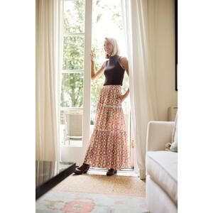 NEW BROOKS AVENUE triple tiered maxi skirt in begonia